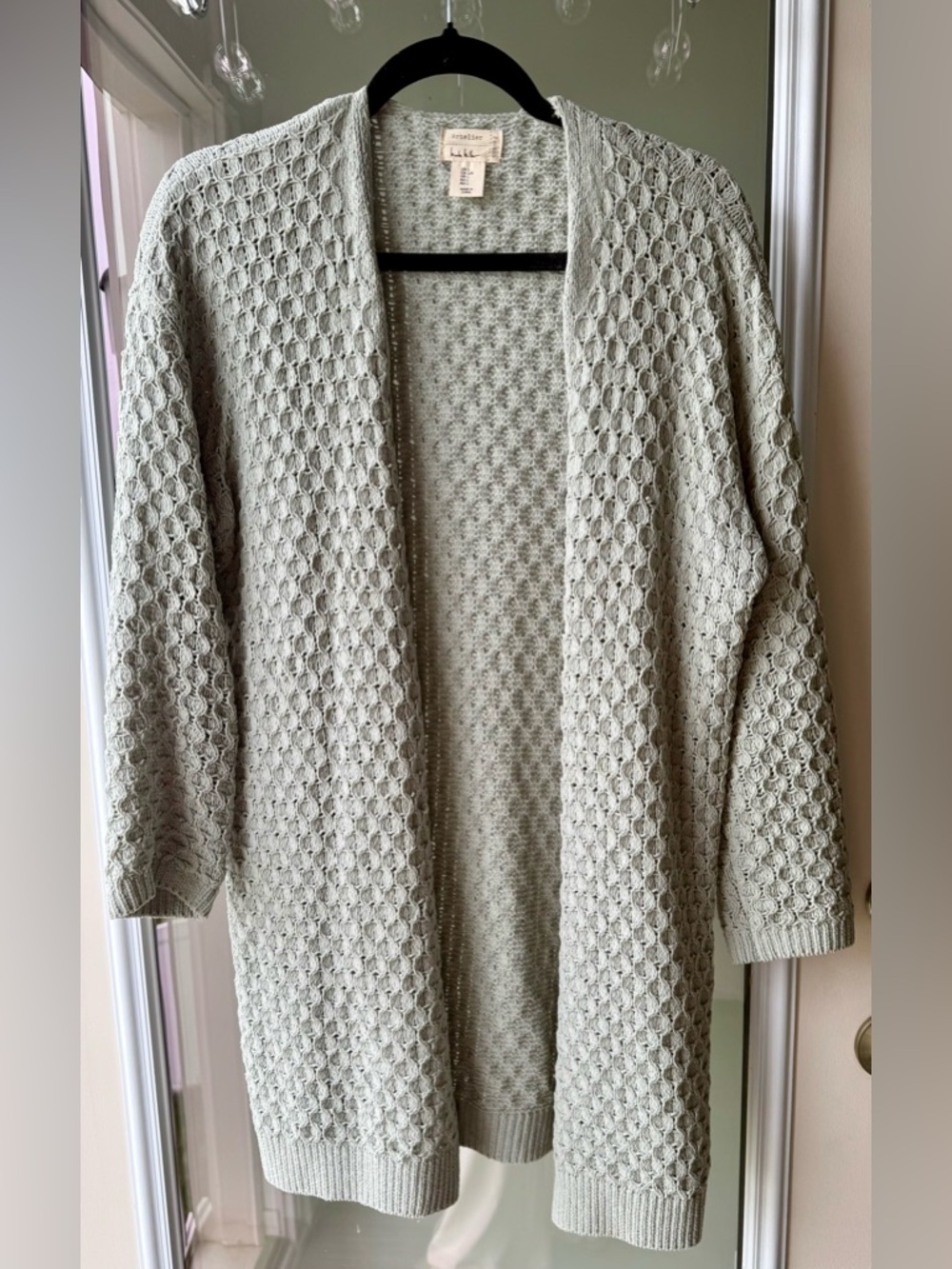 Open-Front Textured Knit Cardigan - Light Sage
